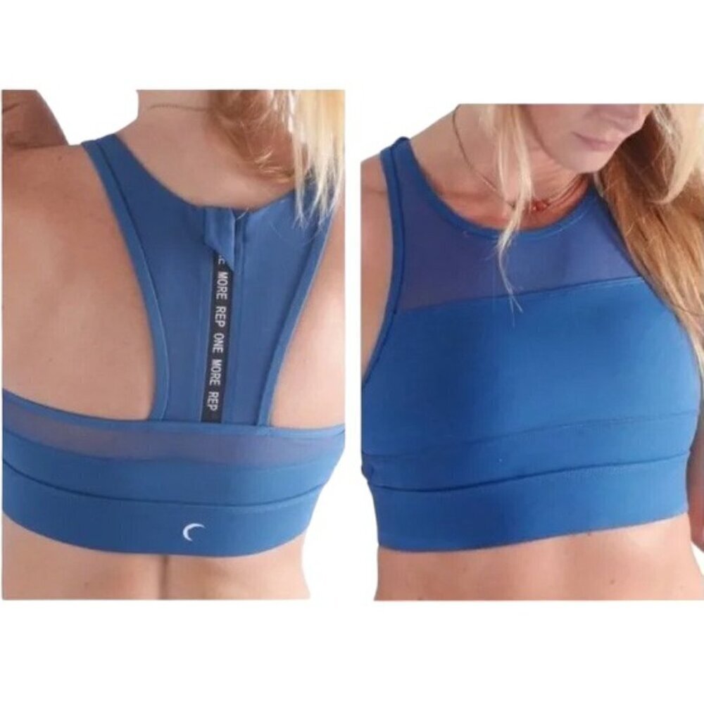 ZYIA Sports Bra Active AllStar Blue Halter Mesh Blue Zipper Back Size Small